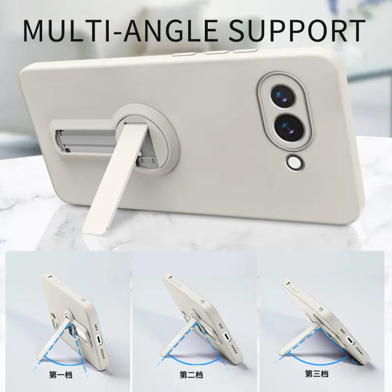 Case for Google Pixel 9a Liquid Silicone Stand Holder Soft Phone Skin Cover for Pixel 8 Pro 8a Upgrade Shockproof Back Funda
