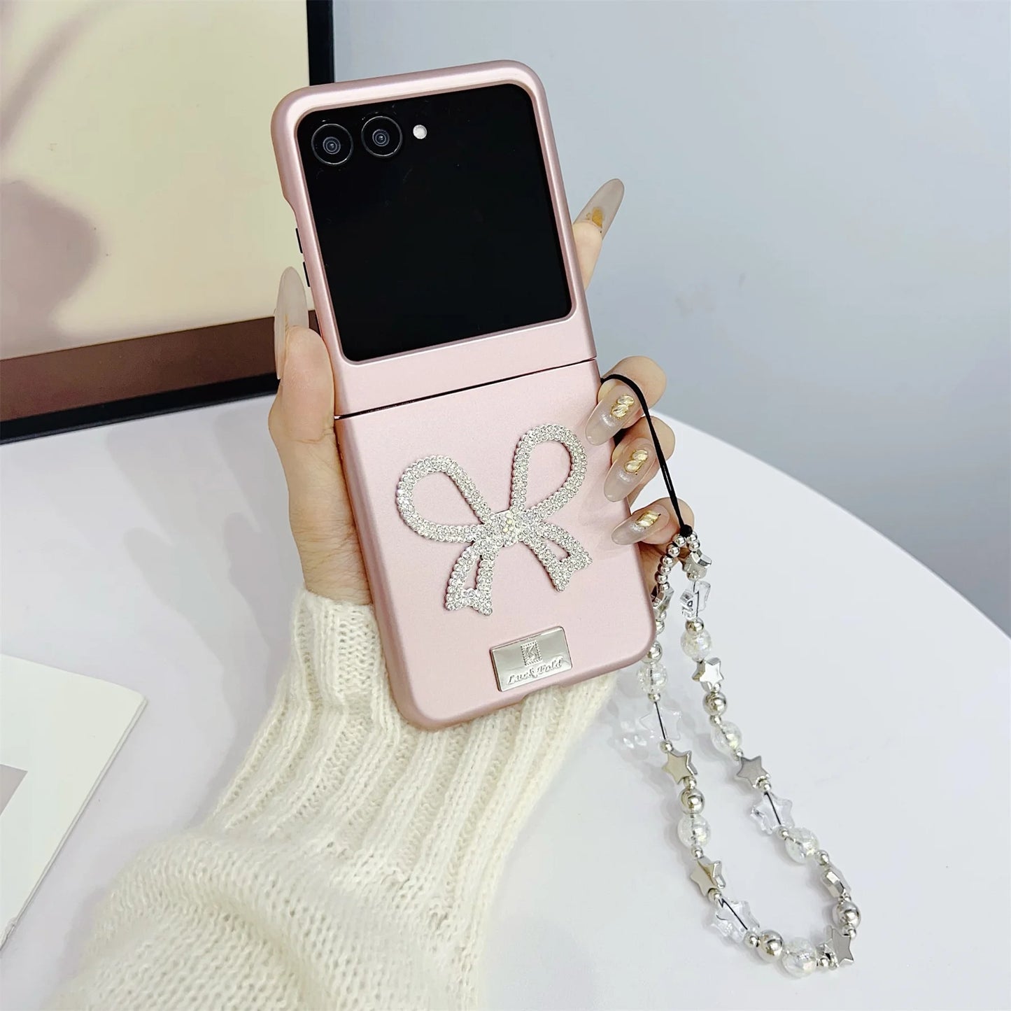 Ins Korean Luxury Rhinestones Butterfly Bow Star Chain Phone Case for Motorola Razr 60 Ultra 50Ultra Razr 40 Ultra Back Cover
