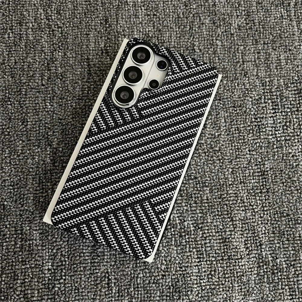 Kevlar Twill Striped Magnetic Frosted Phone Case for Samsung S26 S25 S24 Plus S23 Ultra Wireless Charge Carbon Fiber Thin Cover