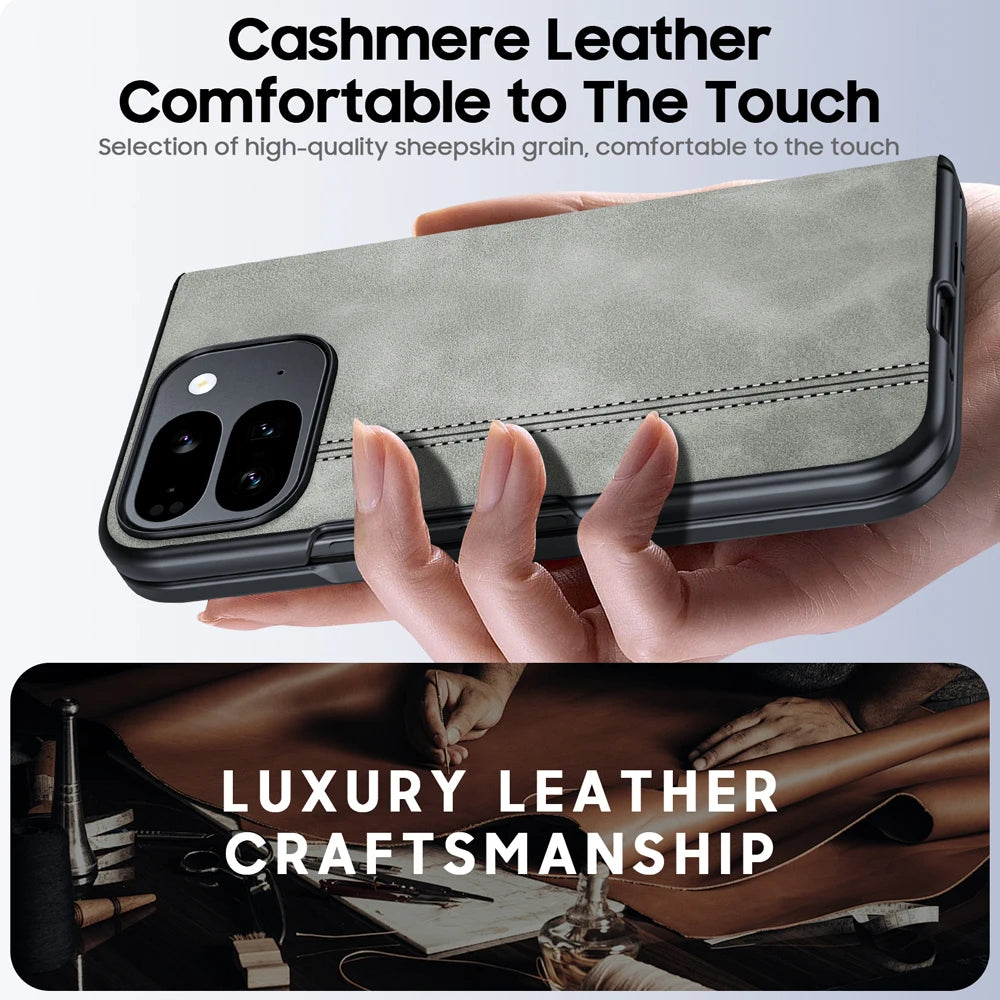 for Google Pixel 9 Pro Fold Phone Case, Sheepskin Texture Magnetic Hinge Protective Case, Integrated Protective Film