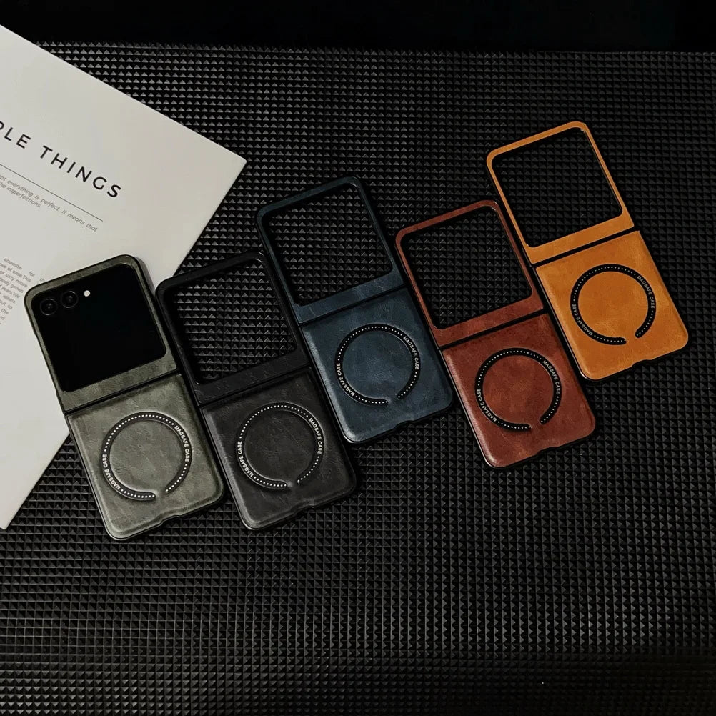 Retro Plain Vegan Leather With Magnetic Ring Case For Motorola Razr 60 Ultra razr60 Moto Razr 50 Razr+ 2024 Camera protect Cover