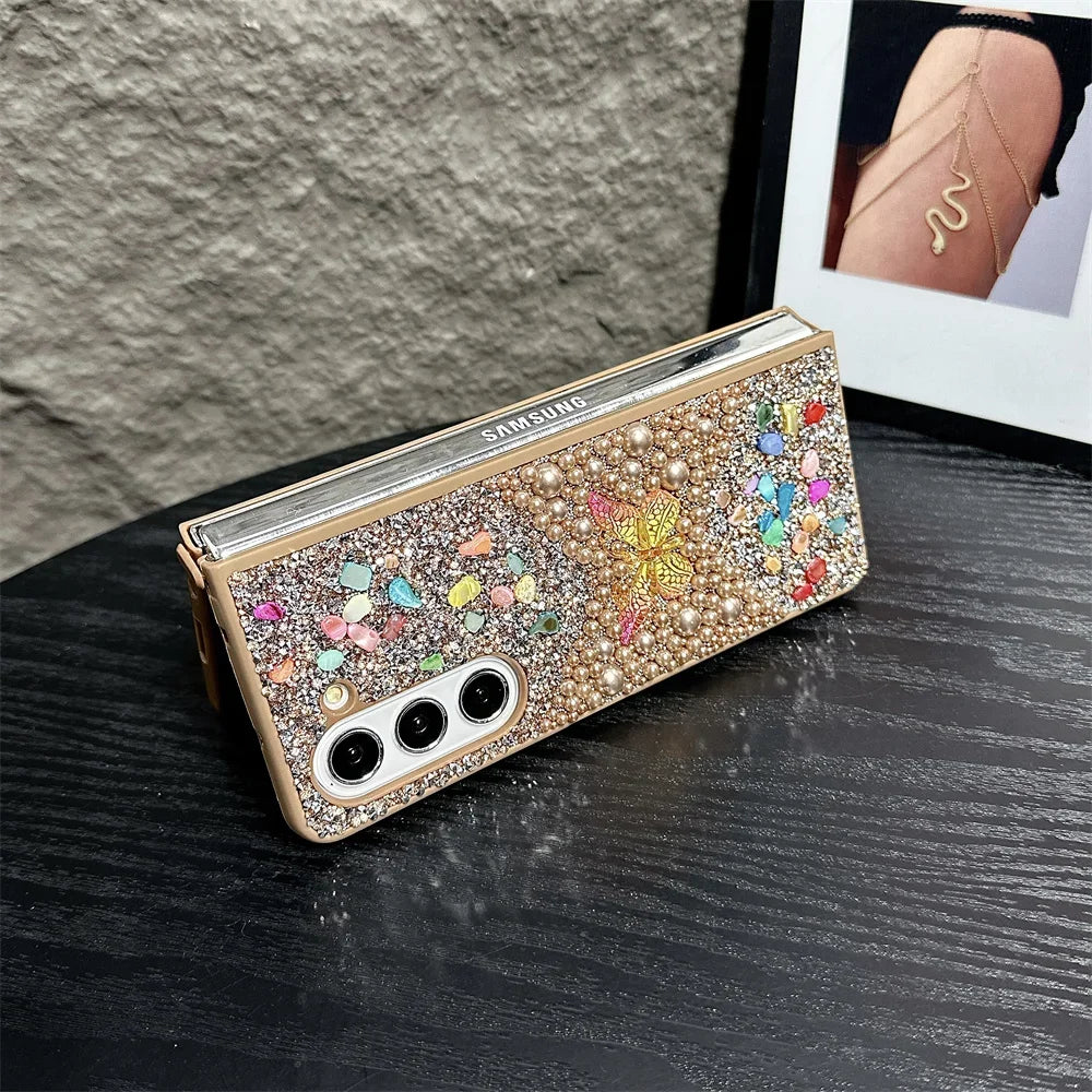 Brand New Unique Butterfly Colorful Jewelled Phone Case For Samsung Galaxy Z Fold 7 6 5 4 3 PC Hard Shell Protection Back Cover