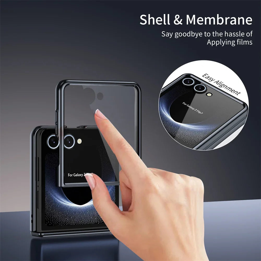Plating Hard Shell Phone Case for Samsung Galaxy Z Flip 7 6 5 4 3 Flip7 Flip6 Flip5 Flip4 Membrane Hinge Protective Cover
