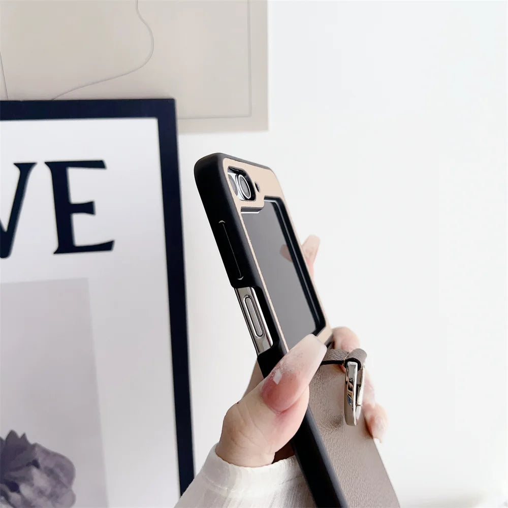 flip 6 Case Double Color Ring Holder Luxury Phone Case for Samsung Galaxy Z Flip 6 5 4 3 2 1 flip6 Flip5 PU Leather Cover