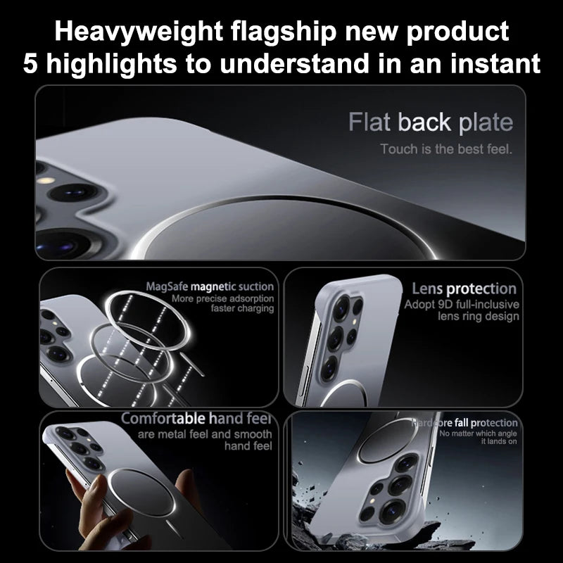 Thin Frameless Cooling Magnetic For Magsafe Case For Samsung Galaxy S25 Edge S24 S23 S22 Ultra Plus A56 Shockproof PC Hard Cover
