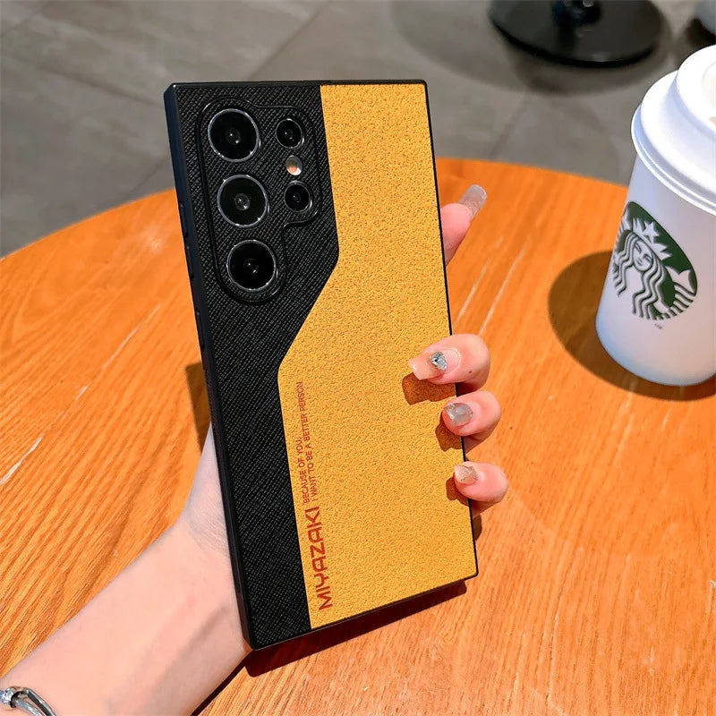 Luxury Splicing Leather Texture Phone Case for Samsung Galaxy S25 S24 S23 S22 S21 Ultra Plus A73 A72 A56 A55 Shockproof Cover