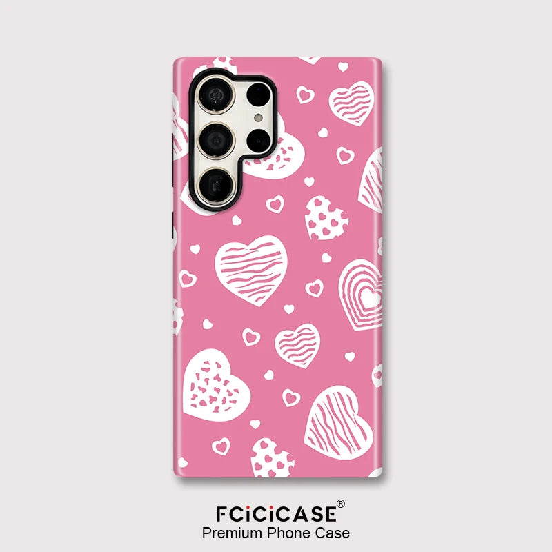 Fcicicase Love Heart Print Phone Case For Samsung Galaxy S25 Ultra S24 Plus S20 FE S23+ A36 A26 A16 A56 Dual Layer Acrylic Cover