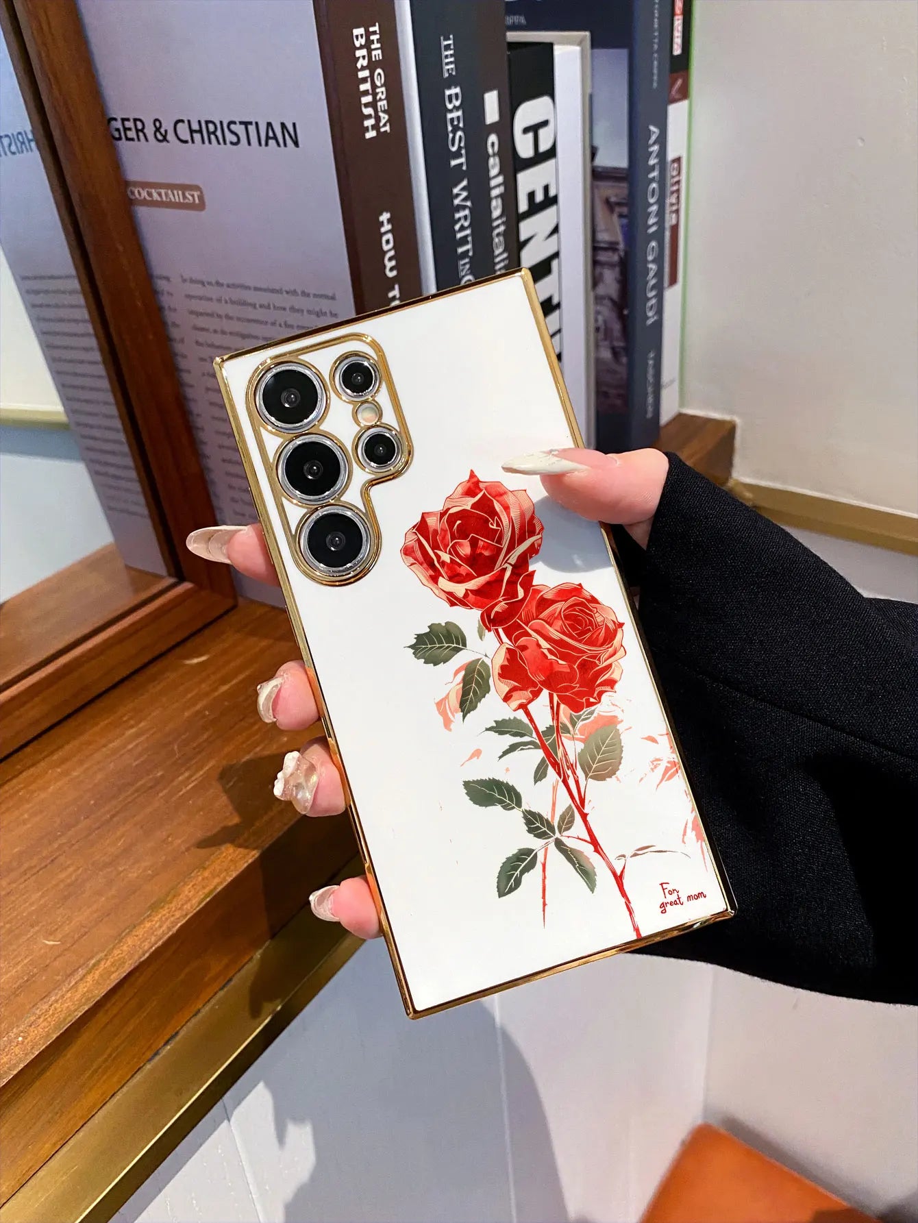Luxury Plating Red Rose Pattern Design Phone Case For Samsung Galaxy S25 Ultra S24 S23 FE S22 S21 S20 Plus Silicone Back Cover