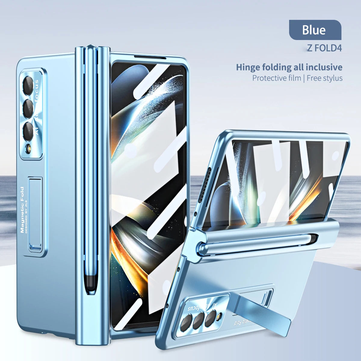 With Pen Plating Clear Magnetic Case For Samsung Galaxy Z Fold 7 6 5 4 3 Kickstand 360 Full Screen Protector Film Folding Cover