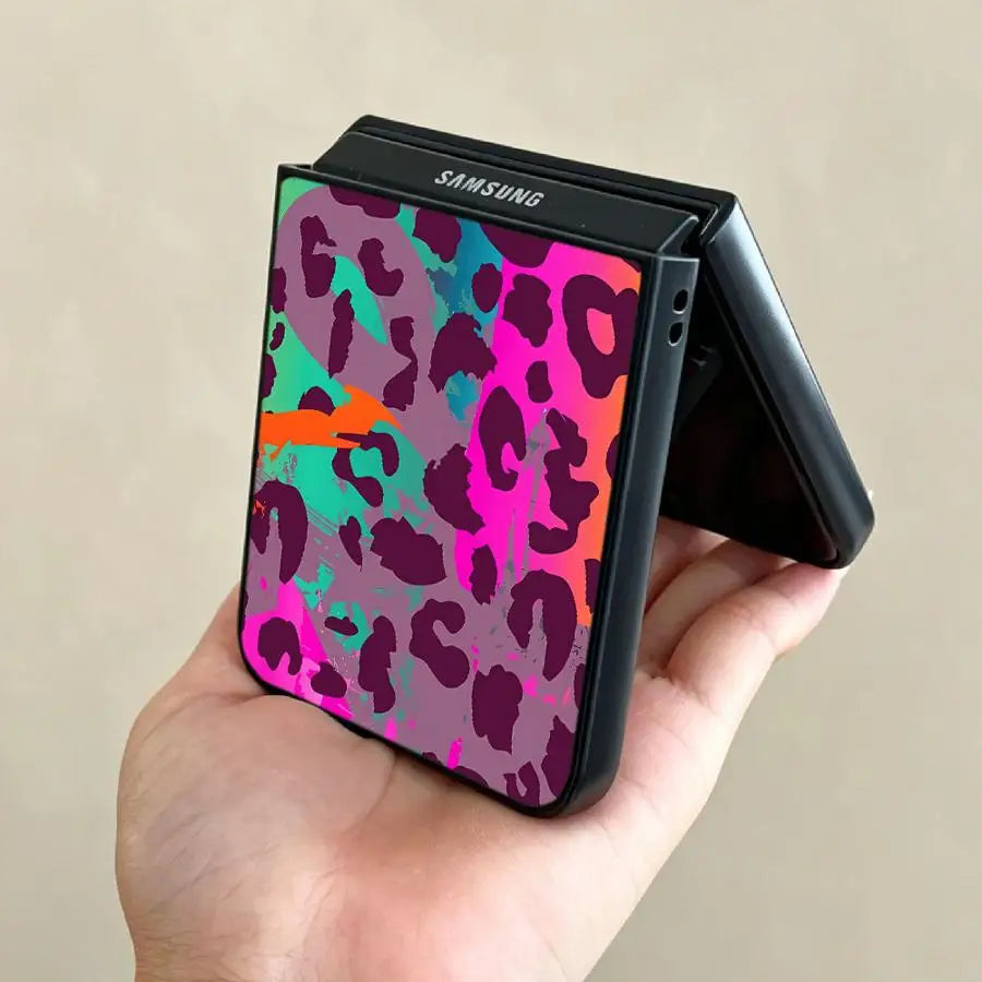 Leopard Print Back Phone Cover Funda Case for Samsung Galaxy Z Flip 7 6 5 4 3 Flip4 Flip6 Flip7 FE Flip3 Flip5