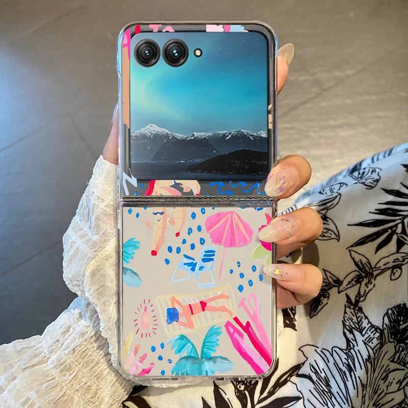 Colorful Stars Patterned Phone Case For Motorola Razr 60 50 Ultra Razr 50 40 Ultra 50 40 Shockproof Clear Hard PC Folding Cover