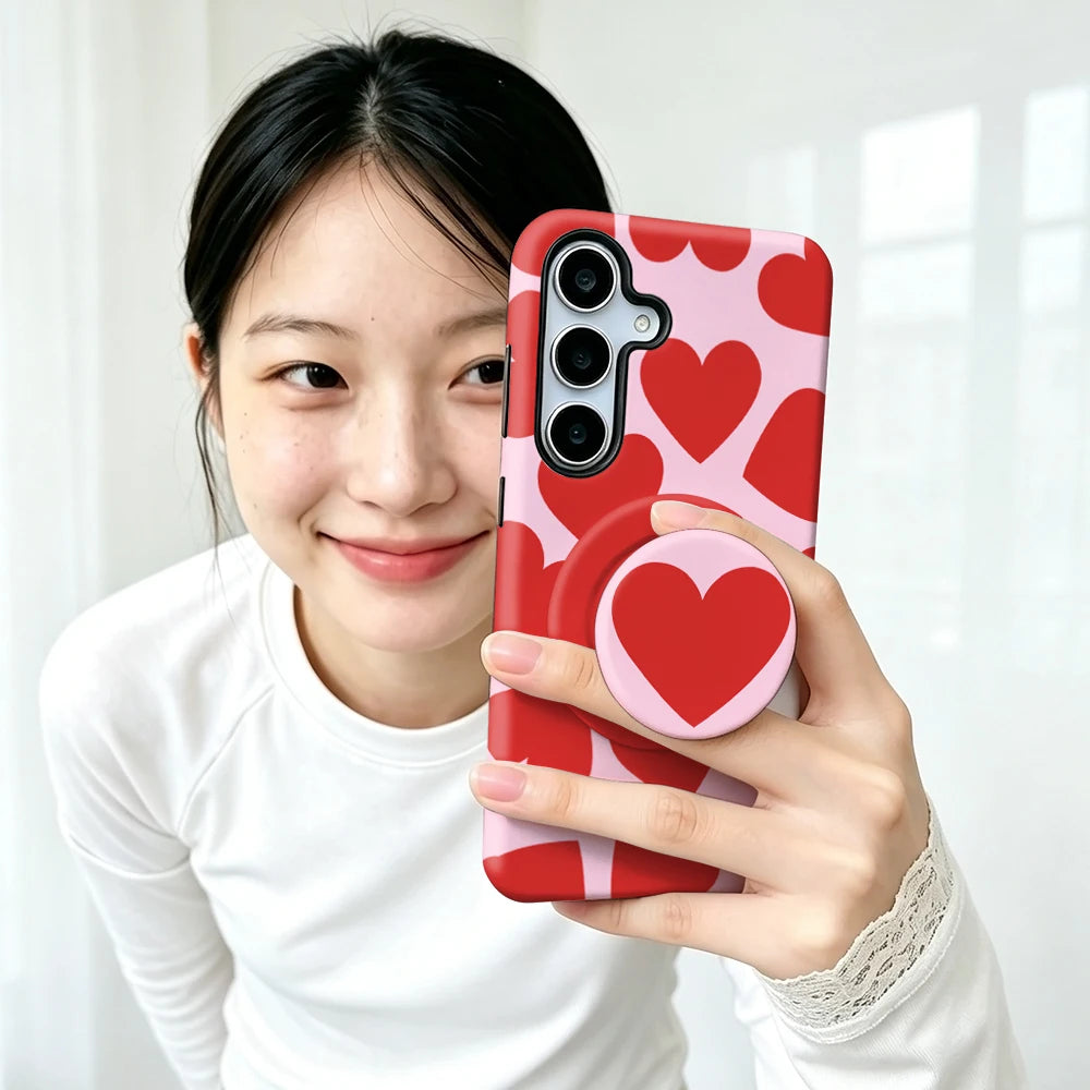 Magnetic Case For Samsung S26 S25 S24 S23 S22 S21 Plus Ultra 20 FE A15 A16 A26 A36 56 17 Love Heart 2 in 1 Phone Holder Cover