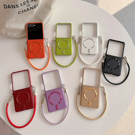 Wrist Strap Leather Magnetic Phone Case for Motolora Moto Razr Razr 60 50 Ultra 60ultra 50ultra Wireless Charging Cover Lanyard