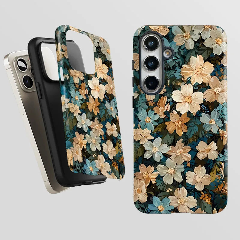 Retro Flower 2 IN 1 Film shell Phone Case For Samsung S25 S24 S23 S22 S21 Plus Ultra S25 Edge S20 FE A56 A16 15 26 36 Cover
