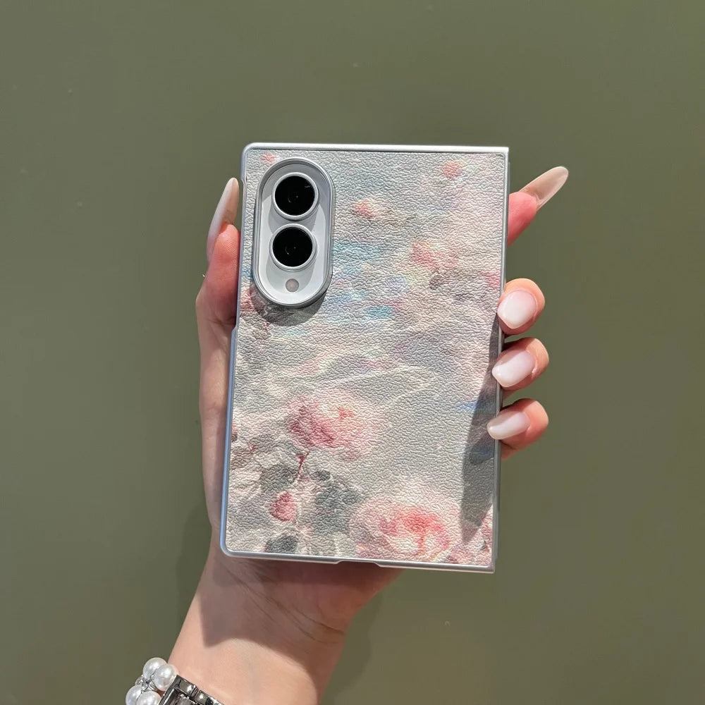 Plating Oil Painting Colorful Flower PU Leather Case for Samsung Galaxy Z Fold 8 Ultra Shockpoof Cover for zfold8 Wide Shell