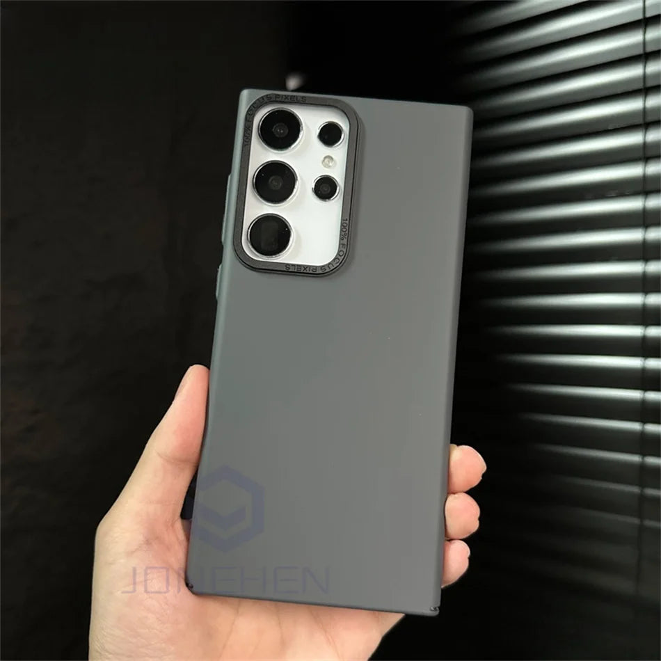 Slim Solid Color Skin Friendly Matte PC Case For Samsung Galaxy S24 S23 Ultra S22 Plus Luxury Alloy Len Hard Shockproof PC Cover