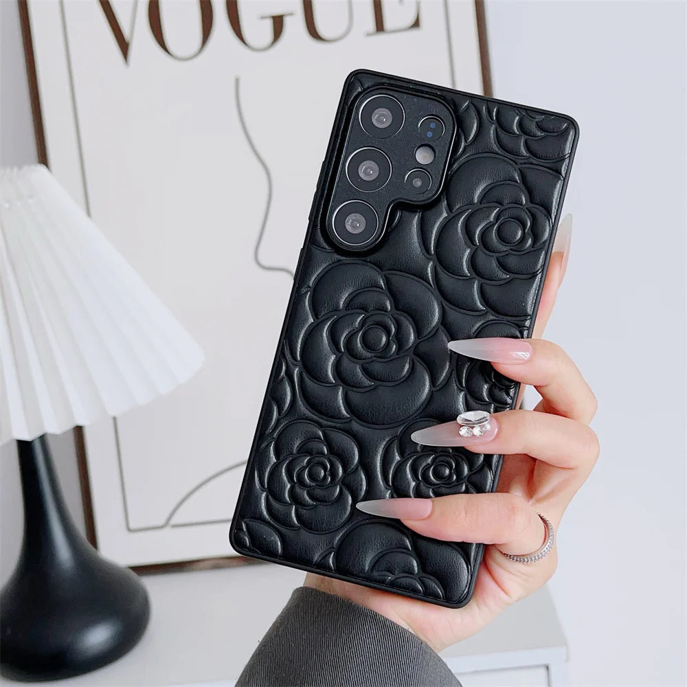 Camellia Flower Pattern PU Leather Phone Case For Samsung Galaxy S25 Ultra Edge S24 FE S23+ Plus A56 A55 A54 A53 A36 A35A26 5G