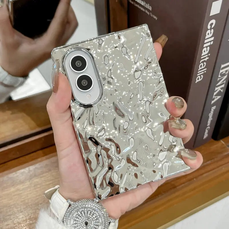 Unique Water Ripple Wrinkles Plating Case For Samsung Z Fold 8 Ultra Fold8 Wide Galaxy Z Fold 7 6 5 4 Slim Mat Shockproor Cover