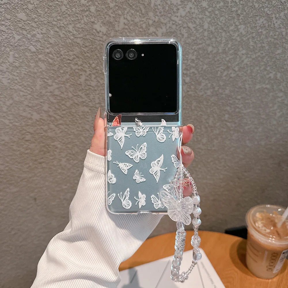 For Motorola Razr 40 50 60 Ultra 40U Case Butterfly Transparent Bracelet Folding Shockproof Protection Hard Cover Accessories