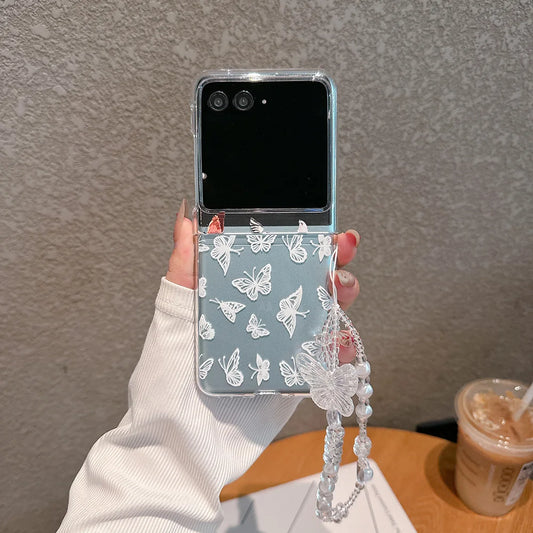 For Motorola Razr 40 50 60 Ultra 40U Case Butterfly Transparent Bracelet Folding Shockproof Protection Hard Cover Accessories