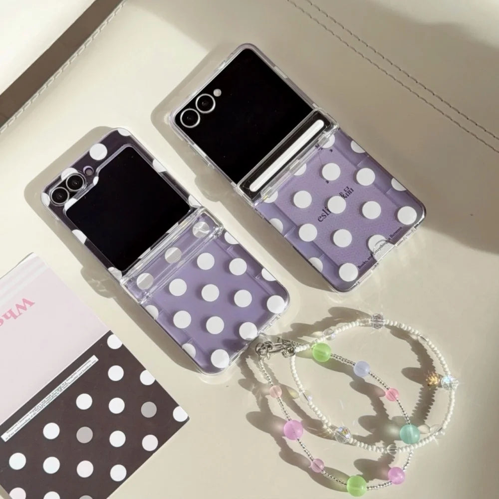 ZFlip 8 Luxury Polka Dot Card Slot Beads Bracelet Case for Samsung Galaxy Z Flip 8 ZFlip 3 4 5 6 7 8 Transparent Hard Back Cover