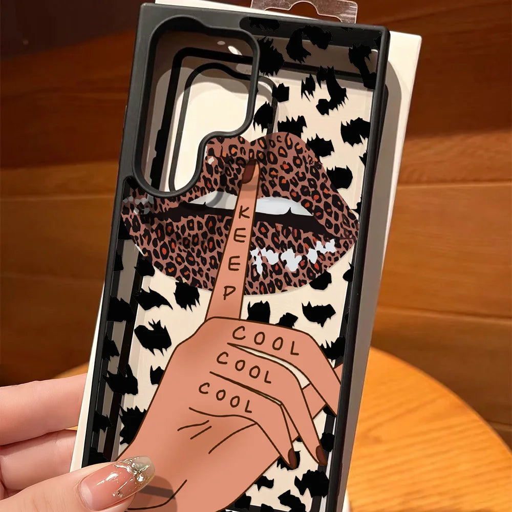 Silicone Matte Phone Case For Samsung A56 5G A17 A16 A55 A54 A15 A07 A06 A36 A35 A26 A25 A05s A12 A13 A14 A34 Leopard Lips Cover