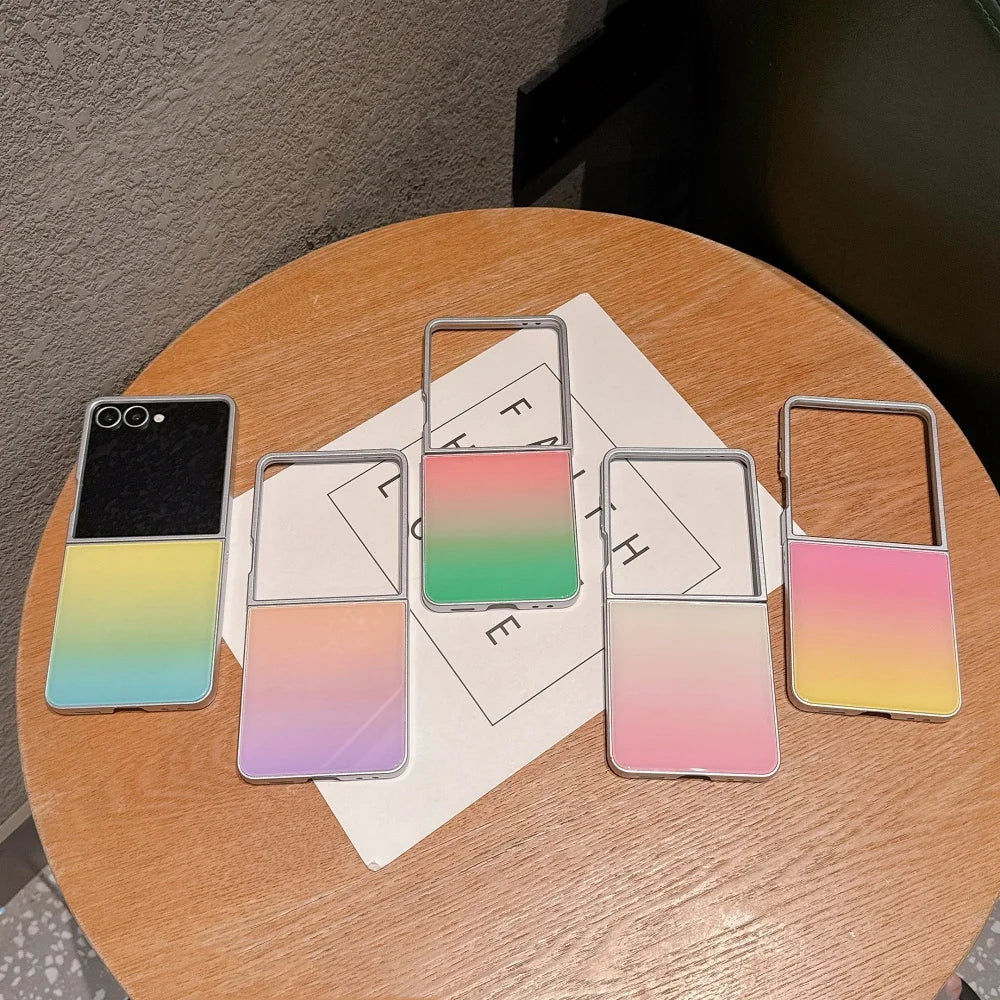 Luxury Gradient Color Contrast Glass Case for Samsung Galaxy Z Flip 8 7 6 5 ZFlip flip8 Colorful Ultra Slim Shockproof Cover