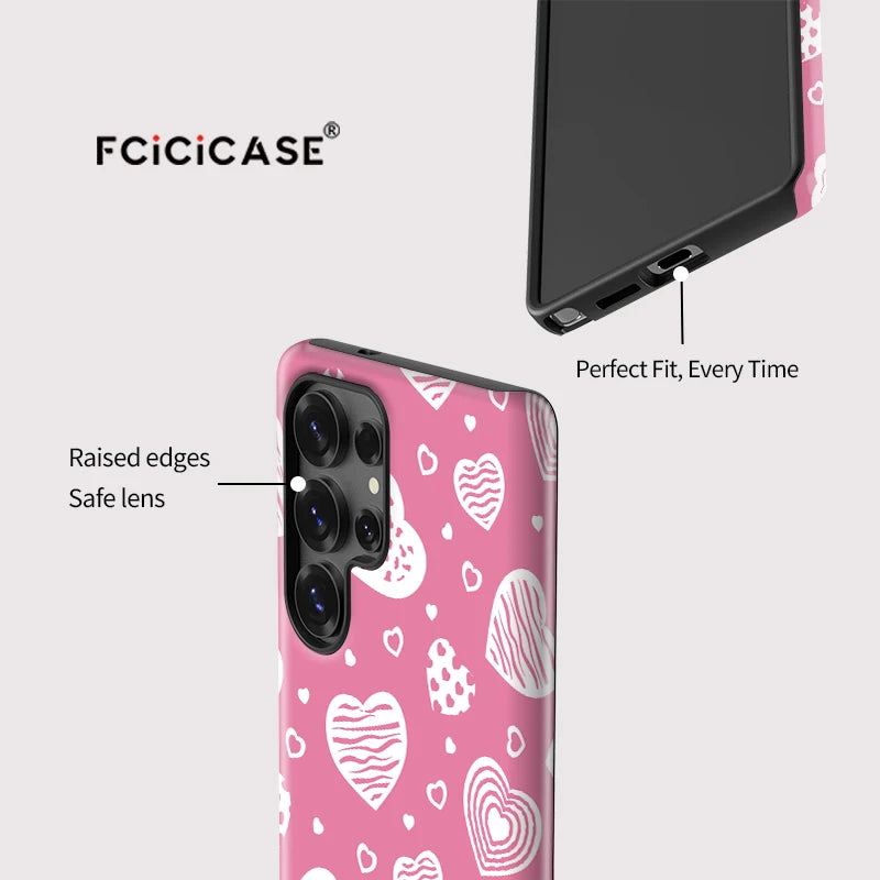 Fcicicase Love Heart Print Phone Case For Samsung Galaxy S25 Ultra S24 Plus S20 FE S23+ A36 A26 A16 A56 Dual Layer Acrylic Cover