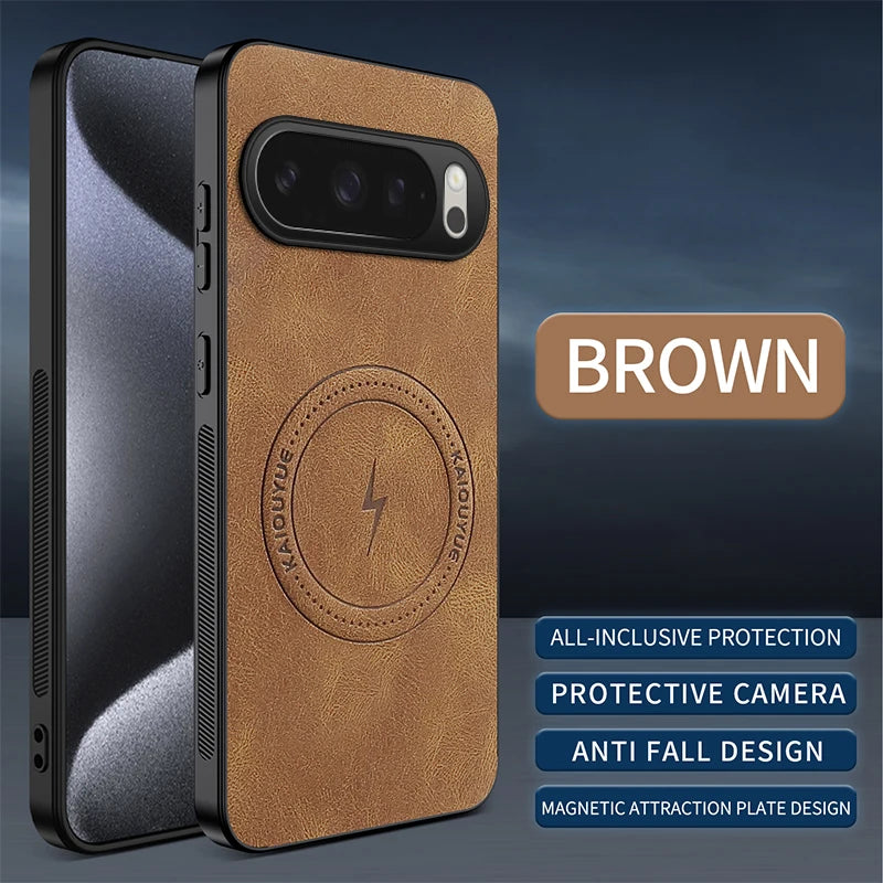 For Google Pixel 10 Pro XL Case Luxury PU Leather Skin Magnetic Magsafe Protective Back Cover For Pixel 10 9 8 7 6 Pro 9A Shell
