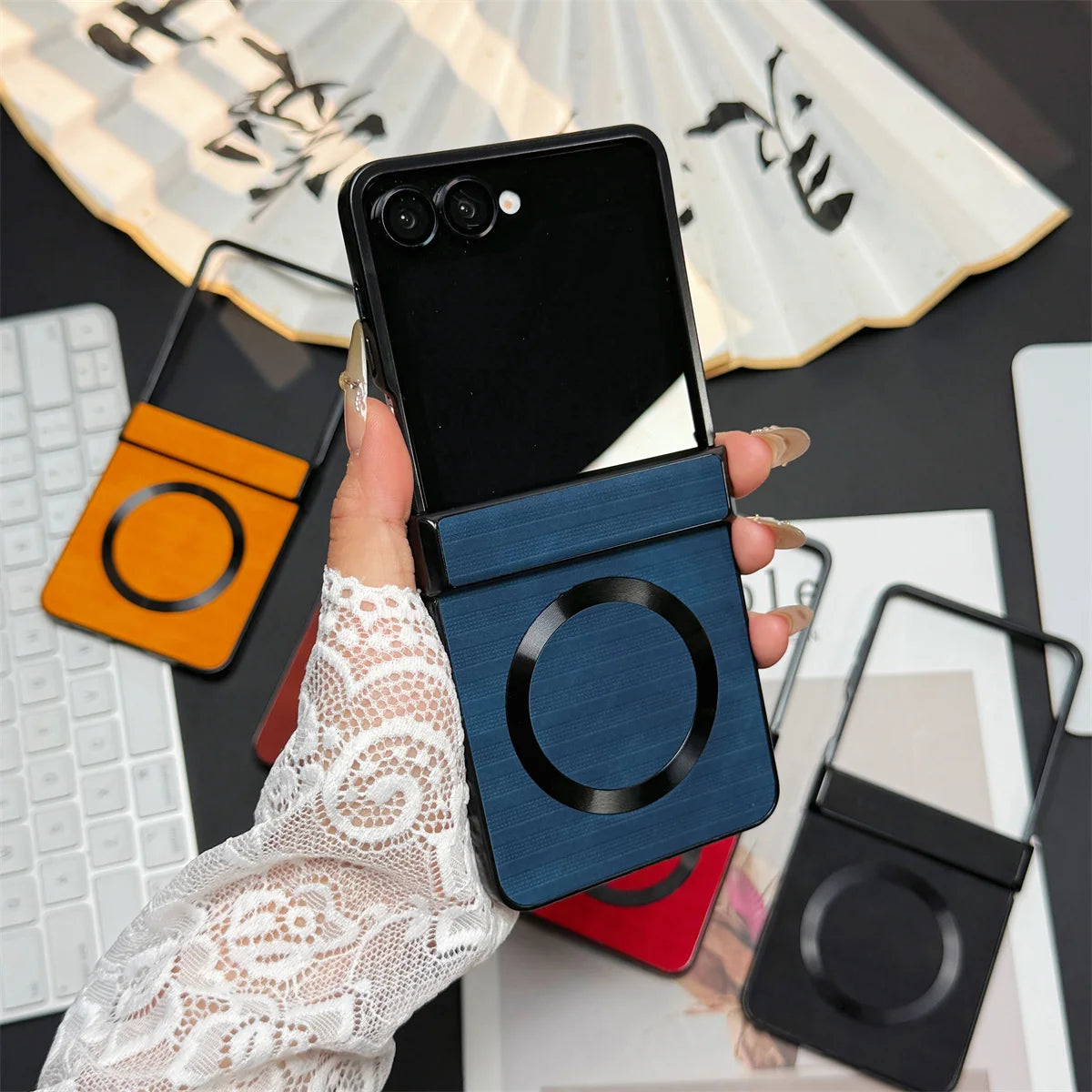 Luxury Leather Phone Case for Samsung Galaxy Z Flip 7 6 5 4 3 5G ZFlip7 FE Hinge Protection Shockproof Cover