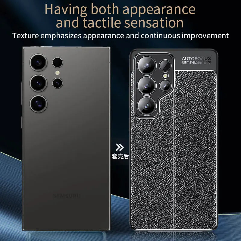 For Samsung Galaxy S25 Shockproof phone case Genuine leather textured soft silicone cell phone back cover For S25 PULS ULTRA