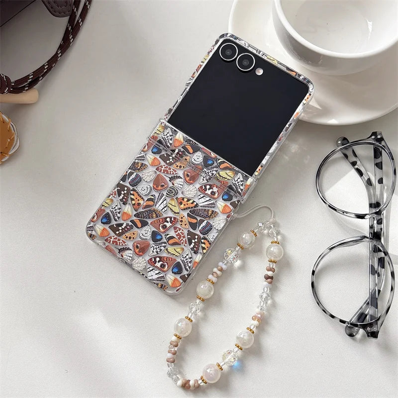 Fashion Butterfly Wings Phone Case For Samsung Galaxy Z Flip 7 6 5 4 3 Flip6 Flip7 Cover with Chain Cute Hinge Cases Flip6 Funda