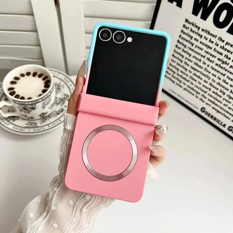 Magnetic Hinge Phone Case for Samsung Galaxy Z Flip 8 7 6 5 4 3 Flip8 Flip7 FE for Magsafe Double Color Gradient PC Back Cover
