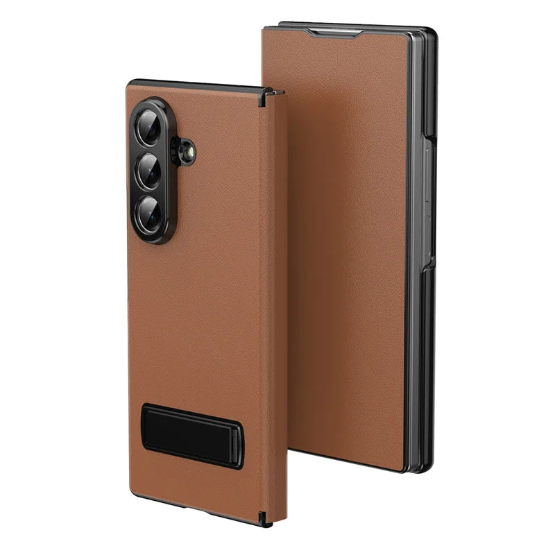 Business Leather Invisible Bracket Phone Case For Samsung Galaxy Z Fold 6 5 7 Stand Holder Bumper Thin Cover For Galaxy Fold 4 3