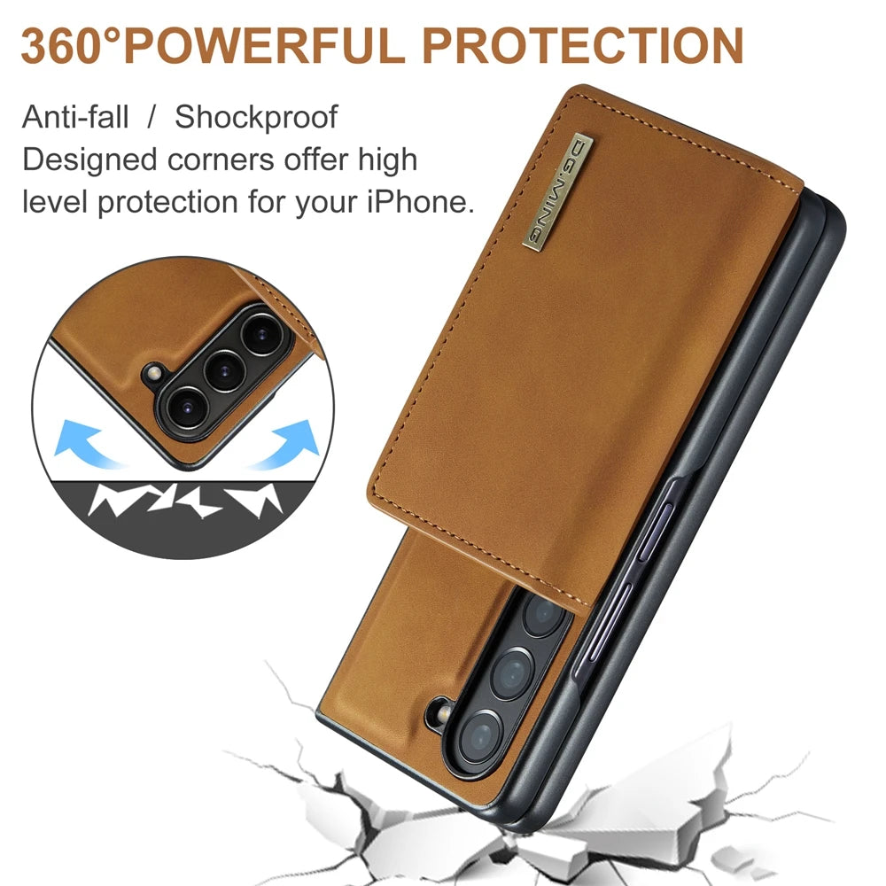 Kickstand Leather Wallet Case Magnetic Phone Case for Samsung Galaxy Z Fold 7 6 5 4 3 Phone Cover Tri-fold Cards Bag Back Shell