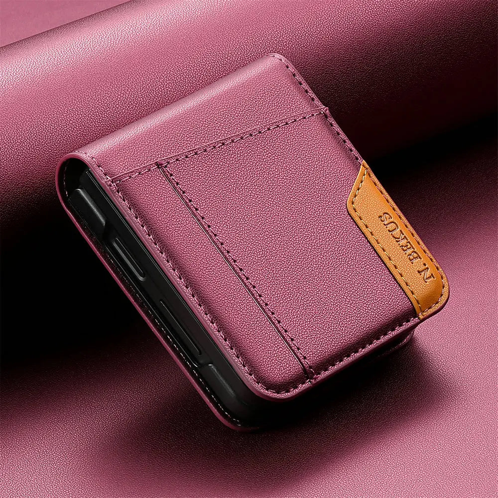 Business Leather Wallet Card Solt Case For Samsung Galaxy Z Flip 7 7fe 5G Flip 6 ZFlip 5 4 3 Flip7 Flip6 Magnetic Bag Skin Cover