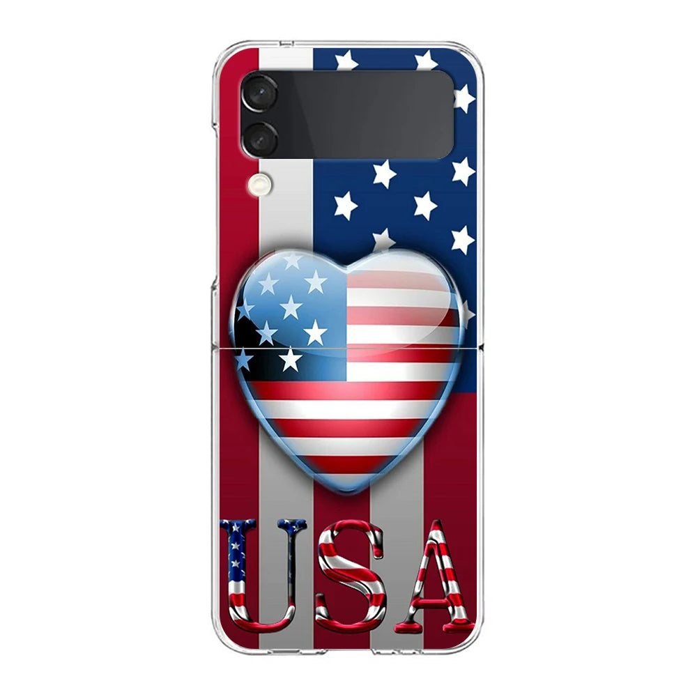 Phone Cover For Samsung Galaxy Z Flip 7 6 5 4 Case Transparent For Samsung Z Flip 3 Hard PC Shell American United States Flag