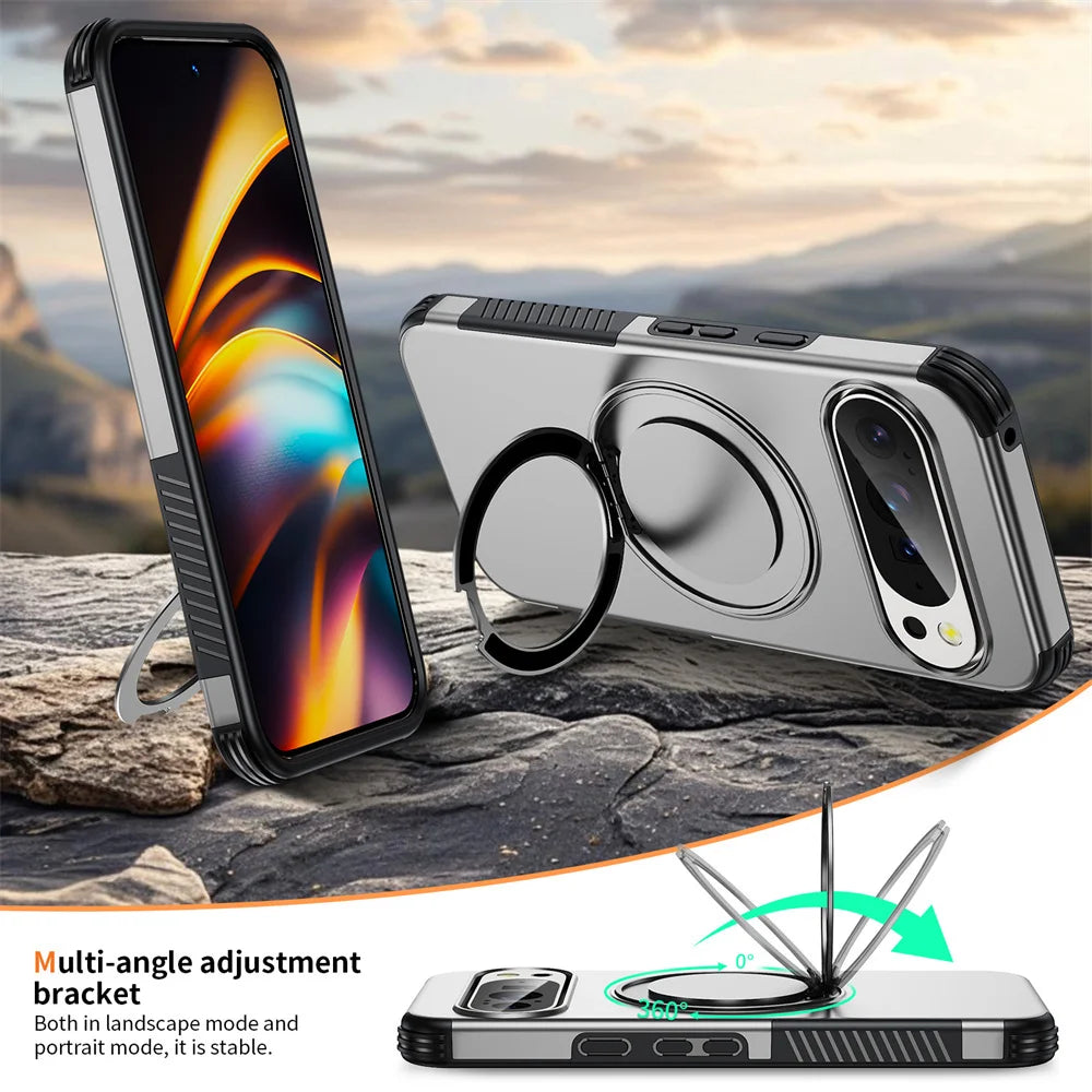 Luxury Magnet Rotating Fold Stand Magnetic Phone Case for Google Pixel 11 10 9 Pro XL 10A Non-Slip Bumper Shockproof Armor Cover