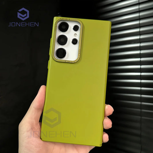 Slim Solid Color Skin Friendly Matte PC Case For Samsung Galaxy S24 S23 Ultra S22 Plus Luxury Alloy Len Hard Shockproof PC Cover