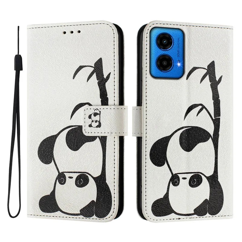 5G Leather Phone Case For Motorola MOTO G 5G 2025 MotoG Stylus 2024 2023 2022 2021 Flip Cover Wallet Magnetic Painted Cases Bear