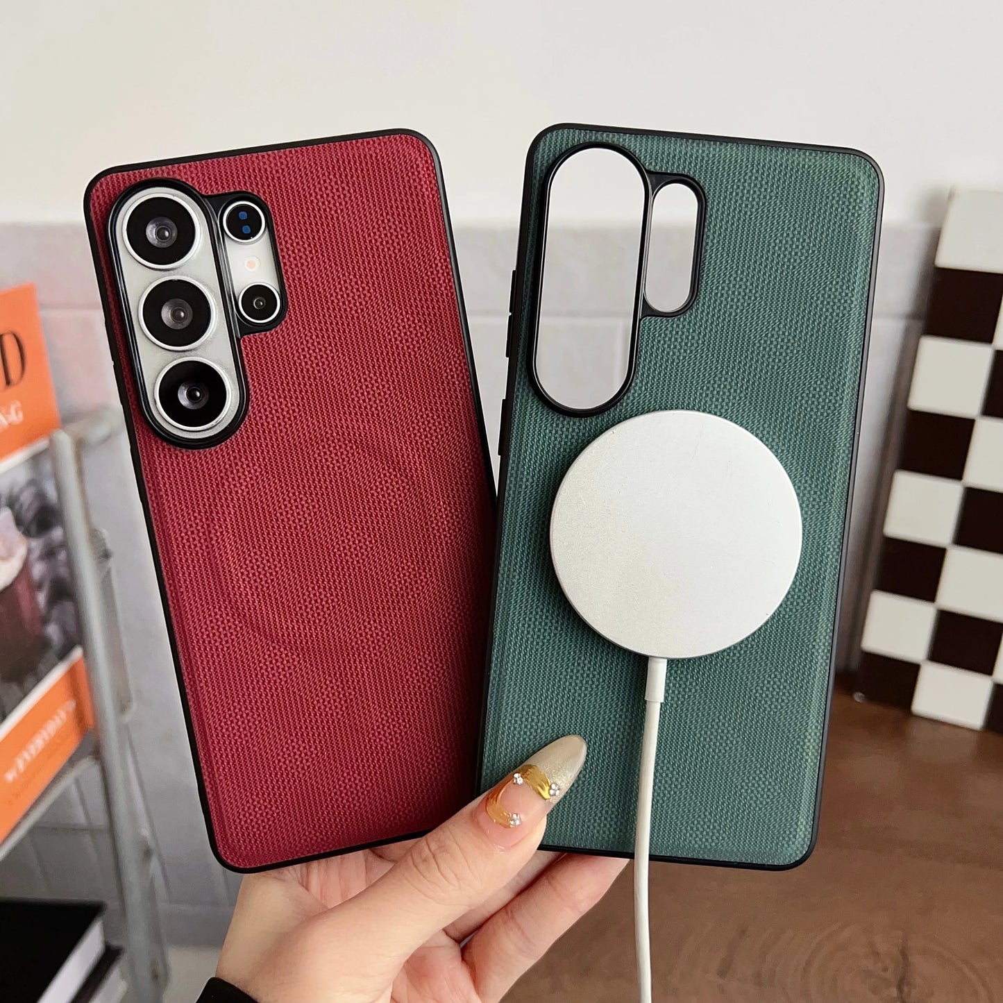Business Leather Pattern Shockproof Case for Samsung Galaxy S26 Ultra Plus S26+ A57 A37 A17 Magnetic Wireless Charging Cover