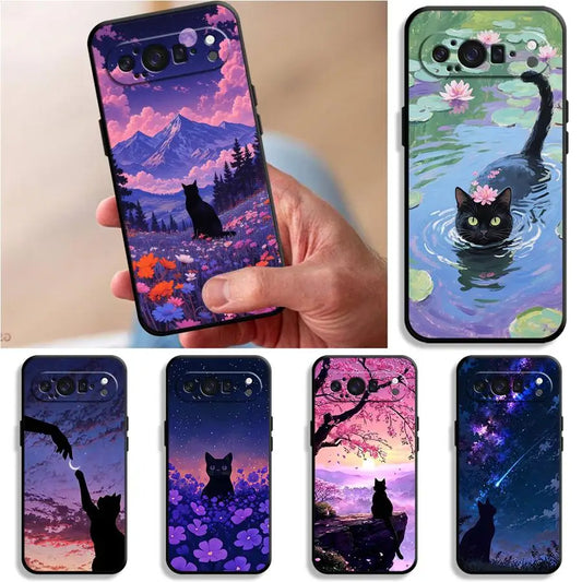 Funda Phone Cover Case for Google Pixel 10A 6 7 8 Pro 10 9 Pro XL 6a 7a 9a 8a Cartoon Night Sky Cat