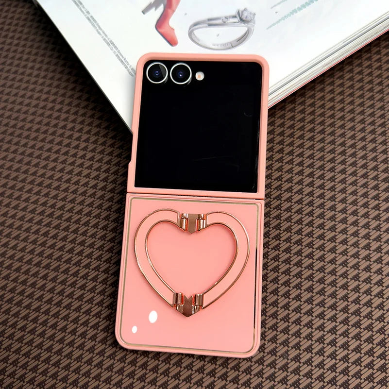 Acrylic Love Bracket Finger Ring Holder Phone Case For Samsung Galaxy Z Flip 7 flip7 Slim Protection Cover