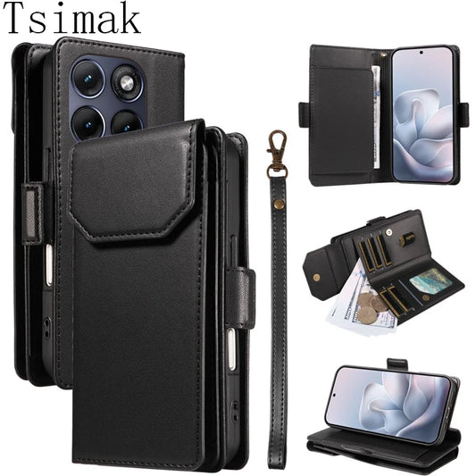 Wallet Flip Multi-Card Case For Motorola Moto Edge 40 Neo 50 Pro 60 70 Fusion G04 G04S G05 E14 E15 X70 Air S50 X50 Ultra Cover