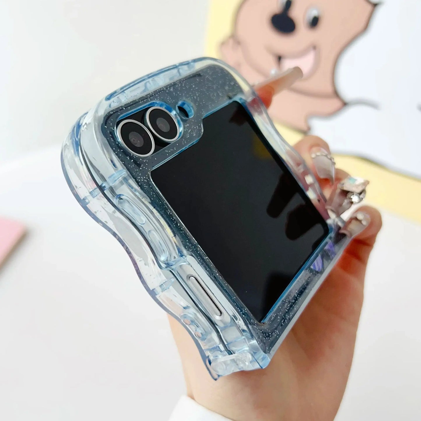 Butterfly Glitter Transparent Wavy Edge Silicone Case For Samsung Galaxy Z Flip 6 5 4 3 Sparkling Sequins Shockproof Phone Cover