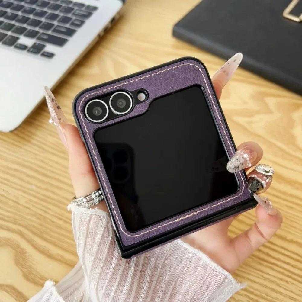 Business Retro Leather Texture Flip Phone Case for Samsung Galaxy Z Flip 7 6 5 4 3 Anti-Drop PU Material Inclusive Protect Cover