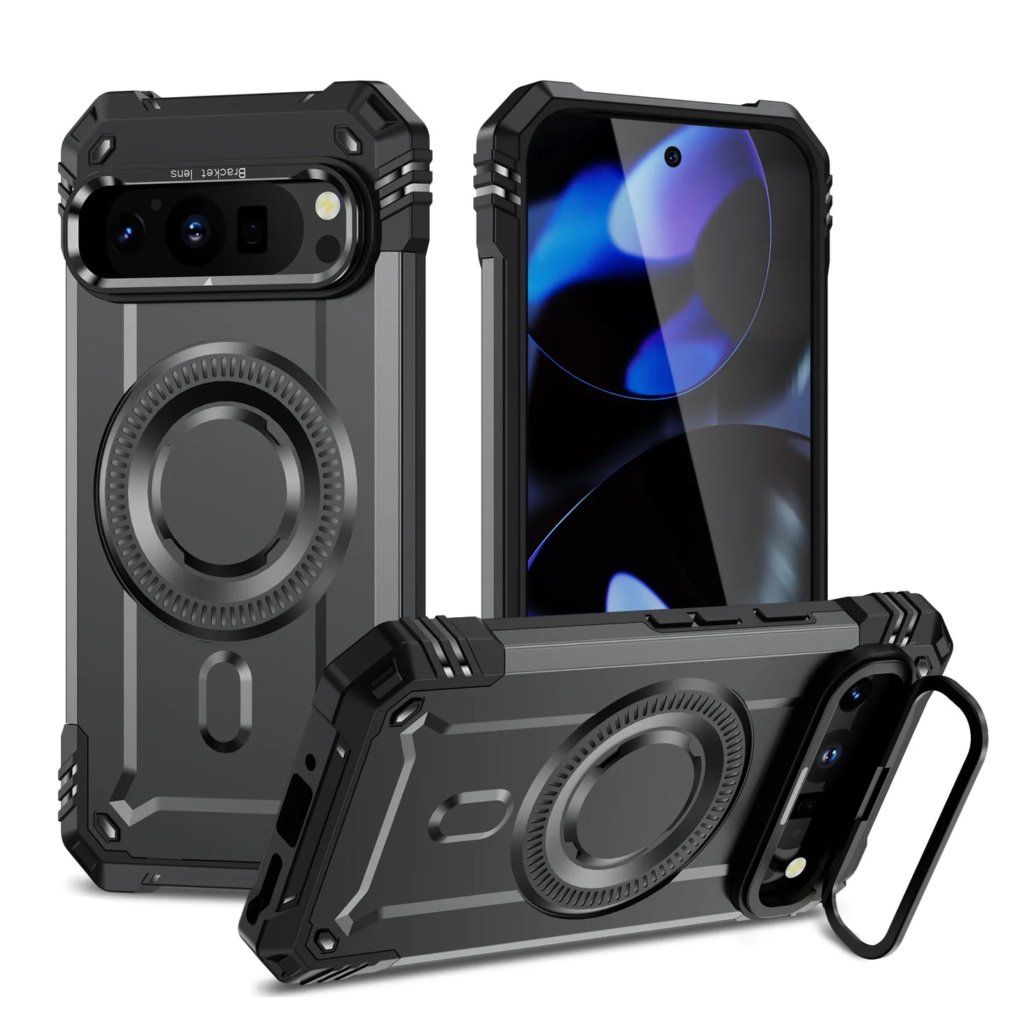 Armor Shockproof Matte Camera Stand Protection Phone Case for Google Pixel 9 Pro XL Military Magnetic Wireless Charge Hard Cover