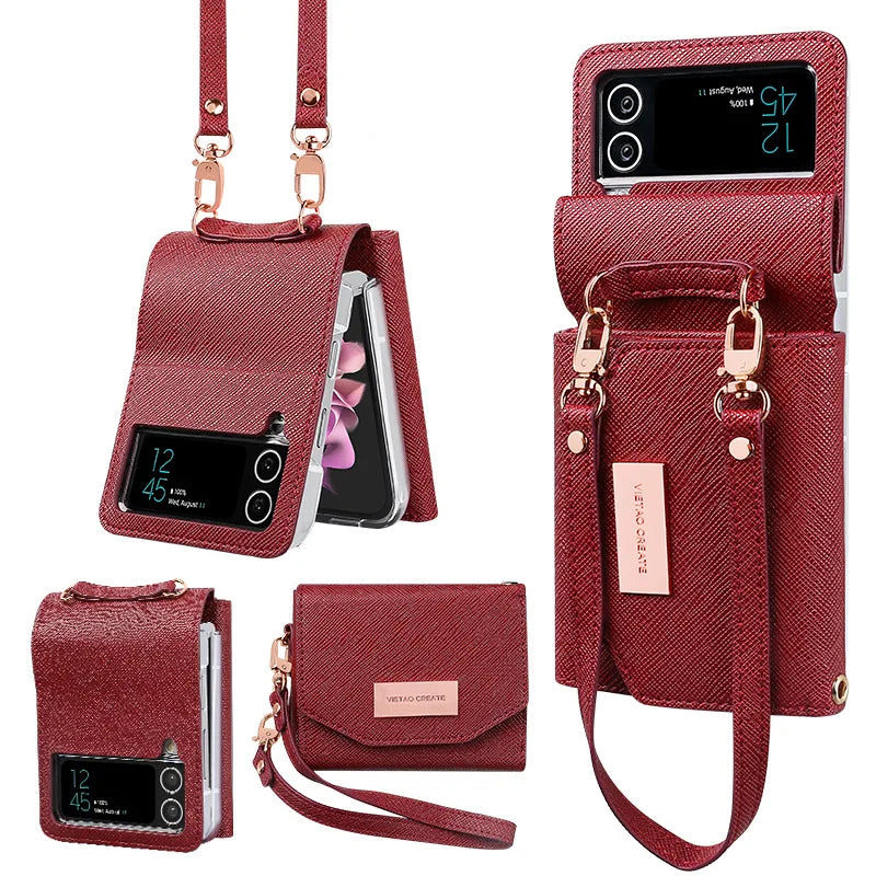 Lanyard Holster Card Case For Samsung Galaxy Z Flip 7 6 5 4 3 Handheld Wristlet Wallet Purse Cover For Z Flip3 Flip4 Flip5 Flip6