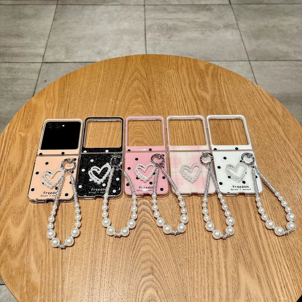 Polka Dot Glitter DIY Love Pearl Bracelet Phone Case For Motorola Razr 60 Ultra Moto Razr 60 2025 50 protect Cover