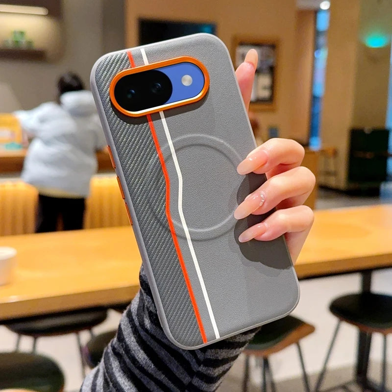 Magnetic Hard Case etui For Google Pixel 9A 10A Case For Pixel 9 10 Pro XL Leather Skin Cover With Carbon Fiber Texture